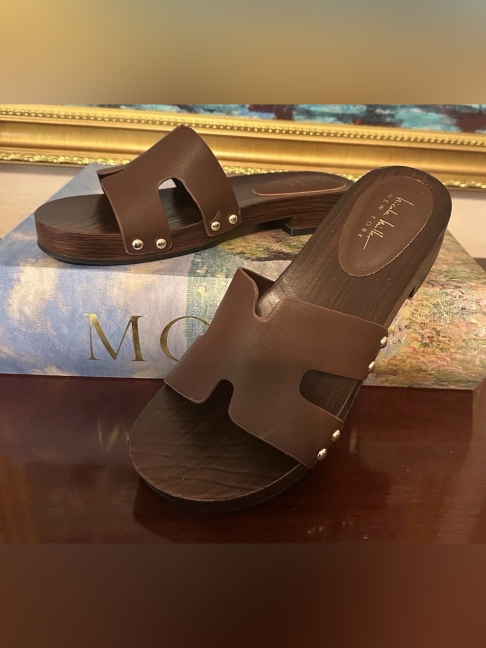 Ralph Lauren Brown Leather Slide Sandals US 10